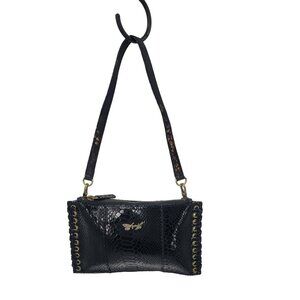Y2K Sharif Black Faux Snake‎ Wristlet Clutch Bag Baguette Grommet Baddie Biker